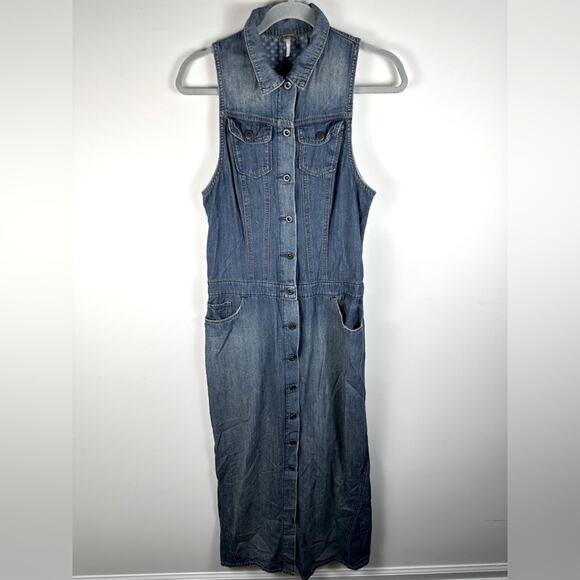 Free People Vintage Denim Button Down Maxi Dress Size 4 EUC Rare Style - Picture 1 of 9